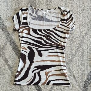 VENUS Zebra Patterned Short Sleeve Top, Size XS